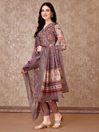 Hand Embroidered & Brasso Kurta With Pant & Organza Printed Dupatta, Purple - Hiral Fashion - Distacart