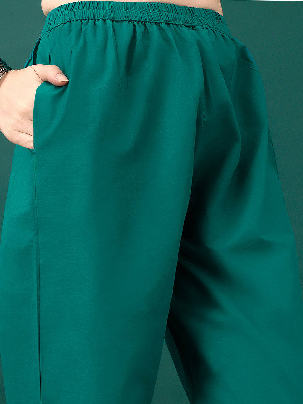 Embroidered & Floral Printed Kurta With Pant & Dupatta, Teal - Hiral Fashion