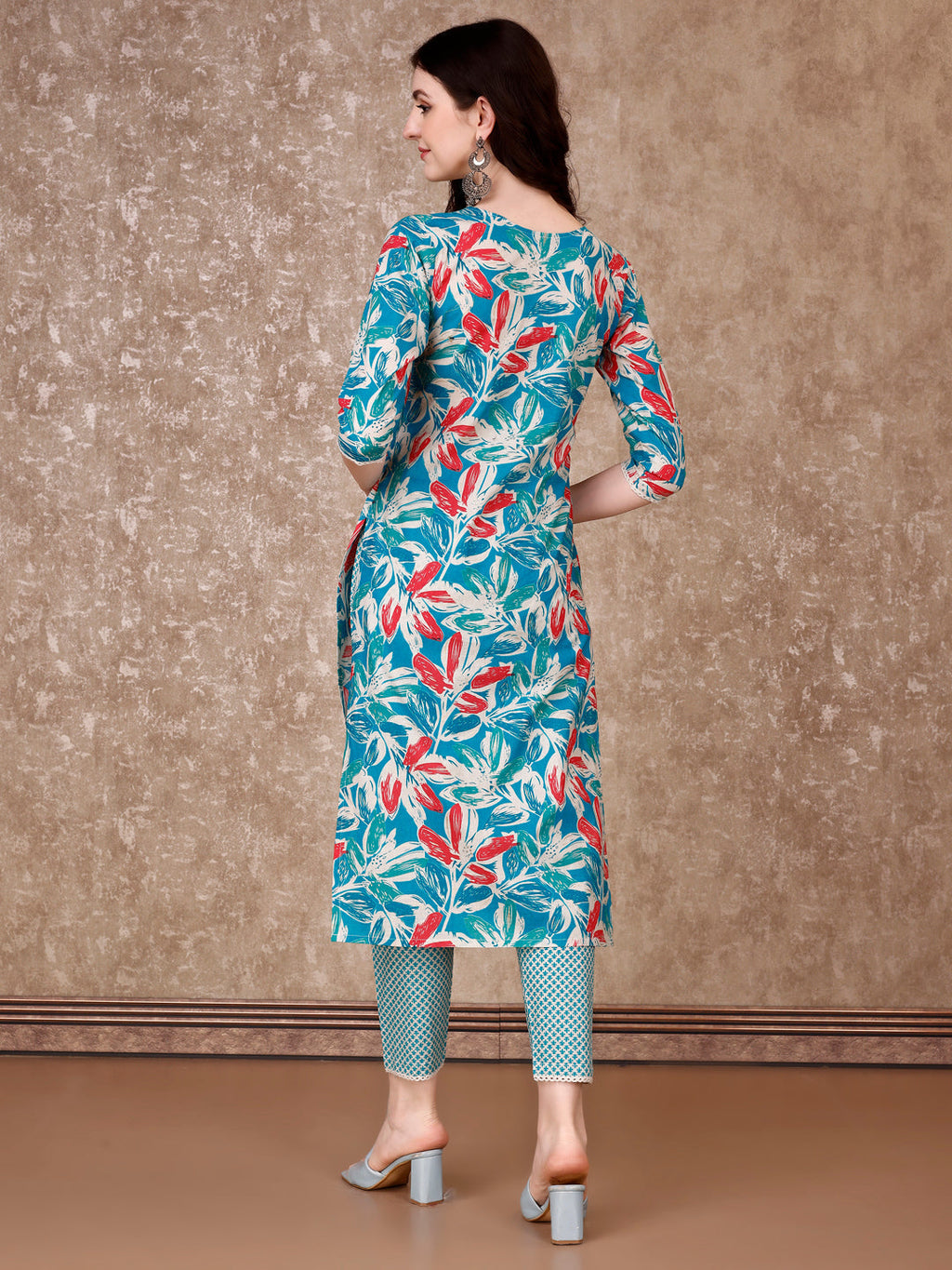 Floral Printed Cotton Kurta With Pant & Dupatta, Blue - Hiral Fashion - Distacart