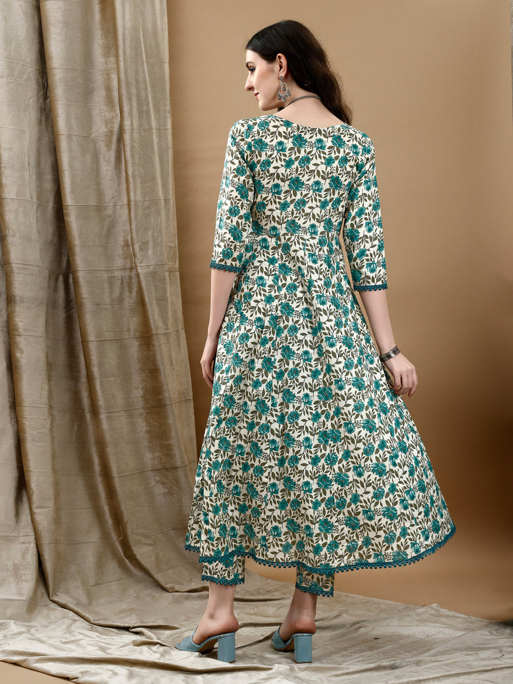 Floral Printed Anarkali Kurta With Pant & Dupatta Luxury Premium, Multicolor - Hiral Fashion