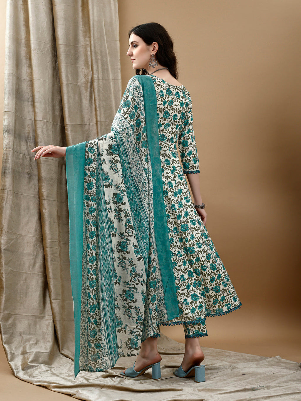 Floral Printed Anarkali Kurta With Pant & Dupatta Luxury Premium, Multicolor - Hiral Fashion