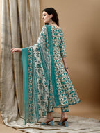 Floral Printed Anarkali Kurta With Pant & Dupatta Luxury Premium, Multicolor - Hiral Fashion
