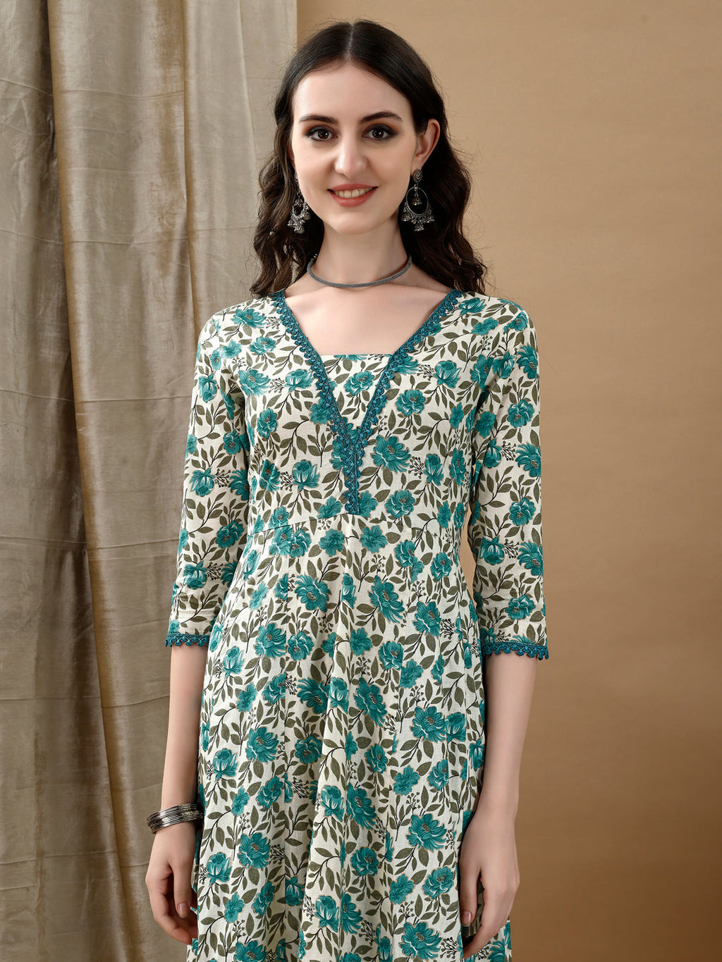Floral Printed Anarkali Kurta With Pant & Dupatta Luxury Premium, Multicolor - Hiral Fashion