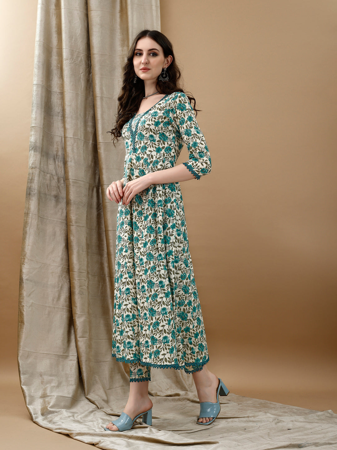 Floral Printed Anarkali Kurta With Pant & Dupatta Luxury Premium, Multicolor - Hiral Fashion