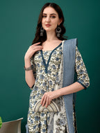 Floral Printed Anarkali Kurta With Pant & Dupatta Luxury Premium, Navy Blue - Hiral Fashion - Distacart