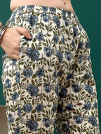 Floral Printed Anarkali Kurta With Pant & Dupatta Luxury Premium, Navy Blue - Hiral Fashion - Distacart