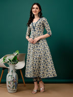 Floral Printed Anarkali Kurta With Pant & Dupatta Luxury Premium, Navy Blue - Hiral Fashion - Distacart