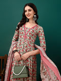 Floral Printed Anarkali Kurta With Pant & Dupatta Luxury Premium, Pink - Hiral Fashion - Distacart