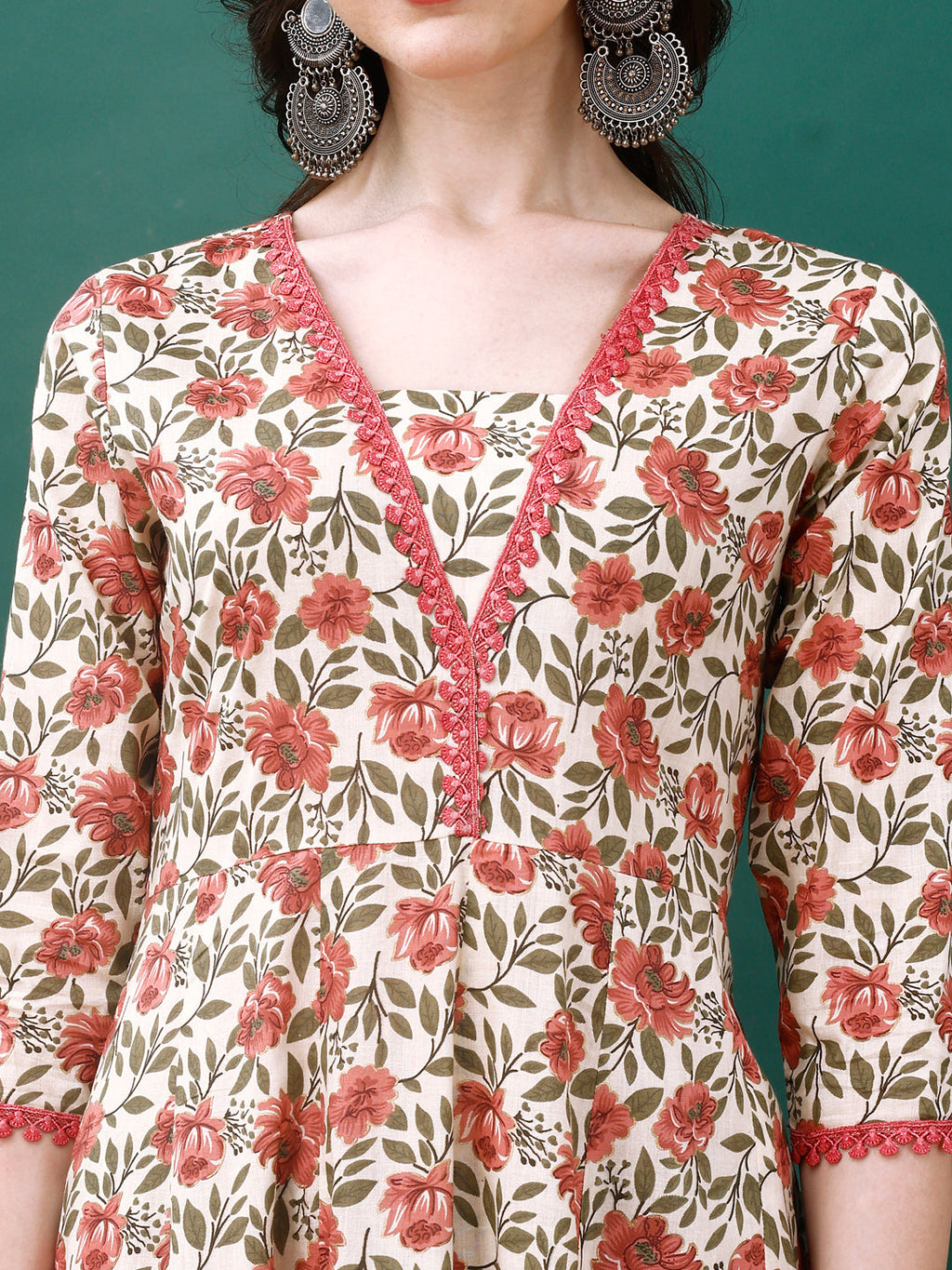 Floral Printed Anarkali Kurta With Pant & Dupatta Luxury Premium, Pink - Hiral Fashion - Distacart