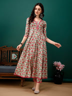 Floral Printed Anarkali Kurta With Pant & Dupatta Luxury Premium, Pink - Hiral Fashion - Distacart