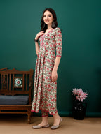 Floral Printed Anarkali Kurta With Pant & Dupatta Luxury Premium, Pink - Hiral Fashion - Distacart