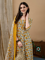 Floral Printed Anarkali Kurta With Pant & Dupatta Luxury Premium, Multicolor - Hiral Fashion - Distacart