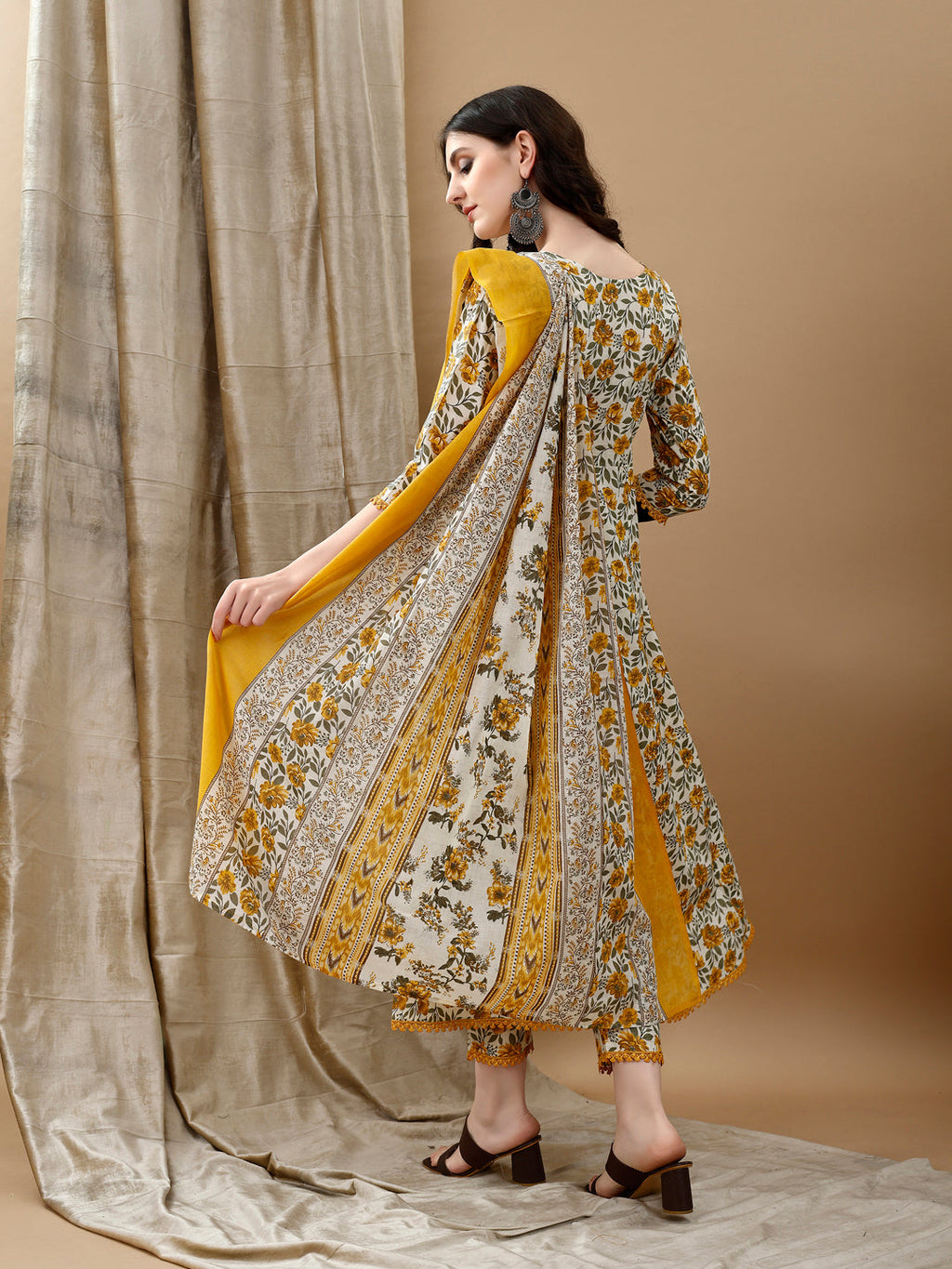 Floral Printed Anarkali Kurta With Pant & Dupatta Luxury Premium, Multicolor - Hiral Fashion - Distacart