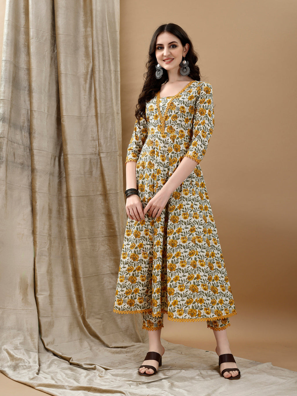 Floral Printed Anarkali Kurta With Pant & Dupatta Luxury Premium, Multicolor - Hiral Fashion - Distacart