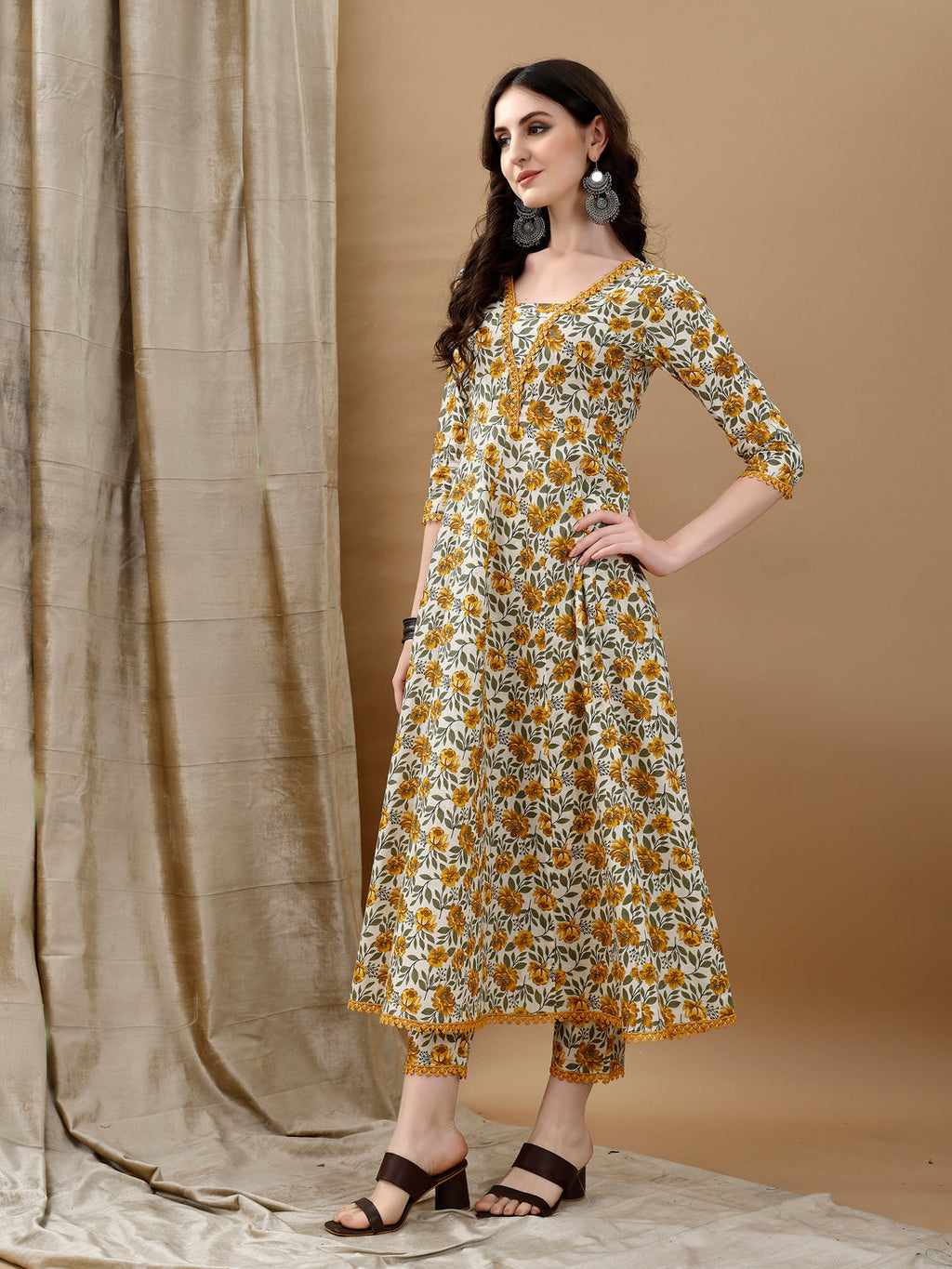 Floral Printed Anarkali Kurta With Pant & Dupatta Luxury Premium, Multicolor - Hiral Fashion - Distacart