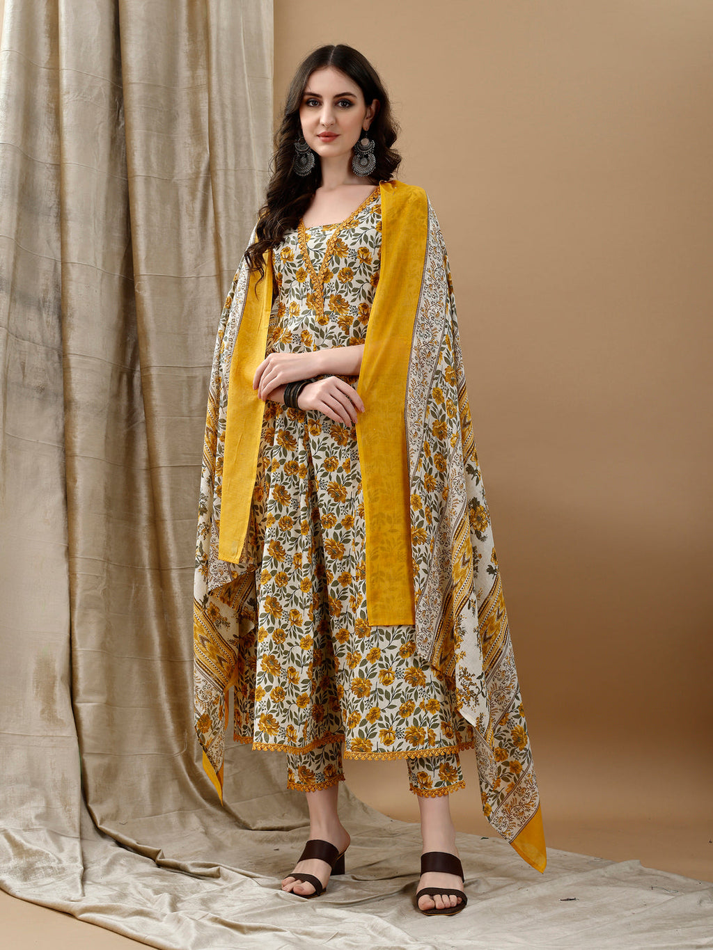 Floral Printed Anarkali Kurta With Pant & Dupatta Luxury Premium, Multicolor - Hiral Fashion - Distacart