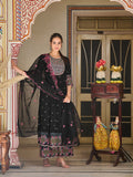 Pakistani Flared Embroidered Kurta With Embroidered Pallazo With Embroidered Dupatta, Black - Hiral Fashion