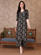 Embroidered & Printed Co Ords Kurta With Pallazo, Black - Hiral Fashion - Distacart
