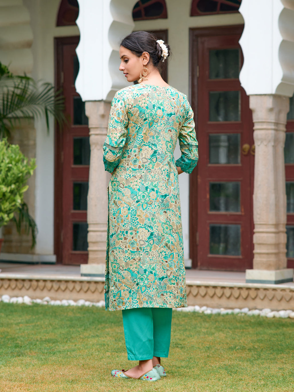 Embroidered & Floral Printed Kurta With Pant & Dupatta, Blue - Hiral Fashion - Distacart