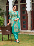 Embroidered & Floral Printed Kurta With Pant & Dupatta, Blue - Hiral Fashion - Distacart