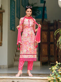 Embroidered & Floral Printed Kurta With Pant & Dupatta, Pink - Hiral Fashion - Distacart