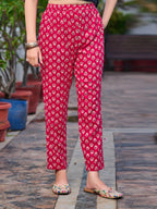 Mirror Embroidery & Floral Printed Kurta With Pant & Dupatta, Pink - Hiral Fashion - Distacart