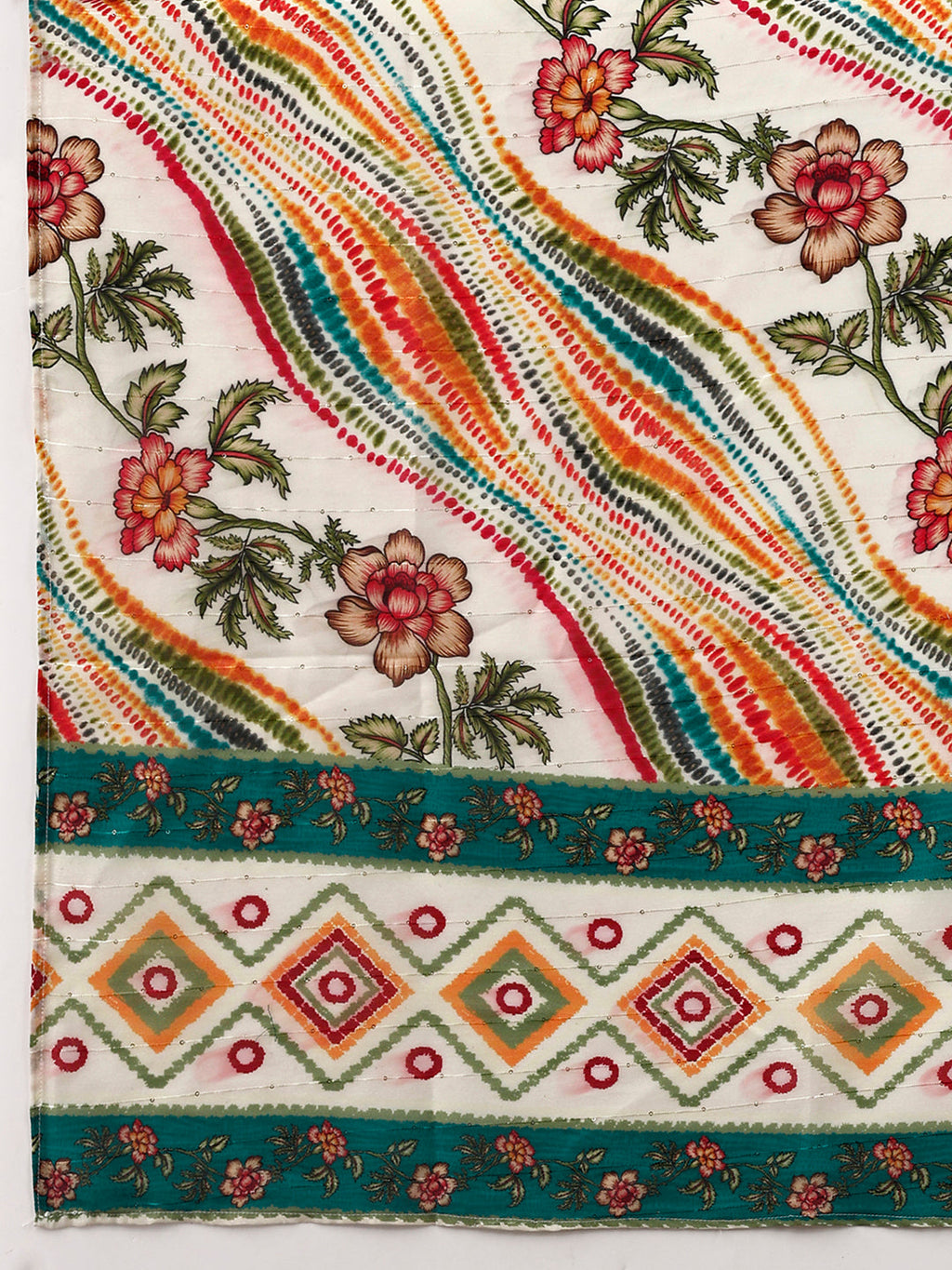 Mirror Embroidery And Shibori Printed Kurta With Pant & Dupatta, Multicolor - Hiral Fashion - Distacart