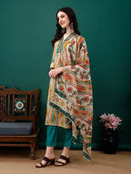 Mirror Embroidery And Shibori Printed Kurta With Pant & Dupatta, Multicolor - Hiral Fashion - Distacart