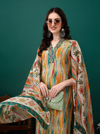 Mirror Embroidery And Shibori Printed Kurta With Pant & Dupatta, Multicolor - Hiral Fashion - Distacart