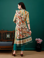 Mirror Embroidery And Shibori Printed Kurta With Pant & Dupatta, Multicolor - Hiral Fashion - Distacart