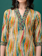 Mirror Embroidery And Shibori Printed Kurta With Pant & Dupatta, Multicolor - Hiral Fashion - Distacart
