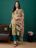 Mirror Embroidery And Shibori Printed Kurta With Pant & Dupatta, Multicolor - Hiral Fashion - Distacart