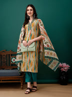 Mirror Embroidery And Shibori Printed Kurta With Pant & Dupatta, Multicolor - Hiral Fashion - Distacart
