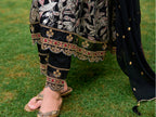 Embroidered & Botanical Printed Anarkali Kurta With Pant & Embroidered Dupatta, Black - Hiral Fashion