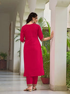 Embroidered Kurta With Pant & Bandhani Printed Embroidered Dupatta, Pink - Hiral Fashion