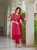 Embroidered Kurta With Pant & Bandhani Printed Embroidered Dupatta, Pink - Hiral Fashion