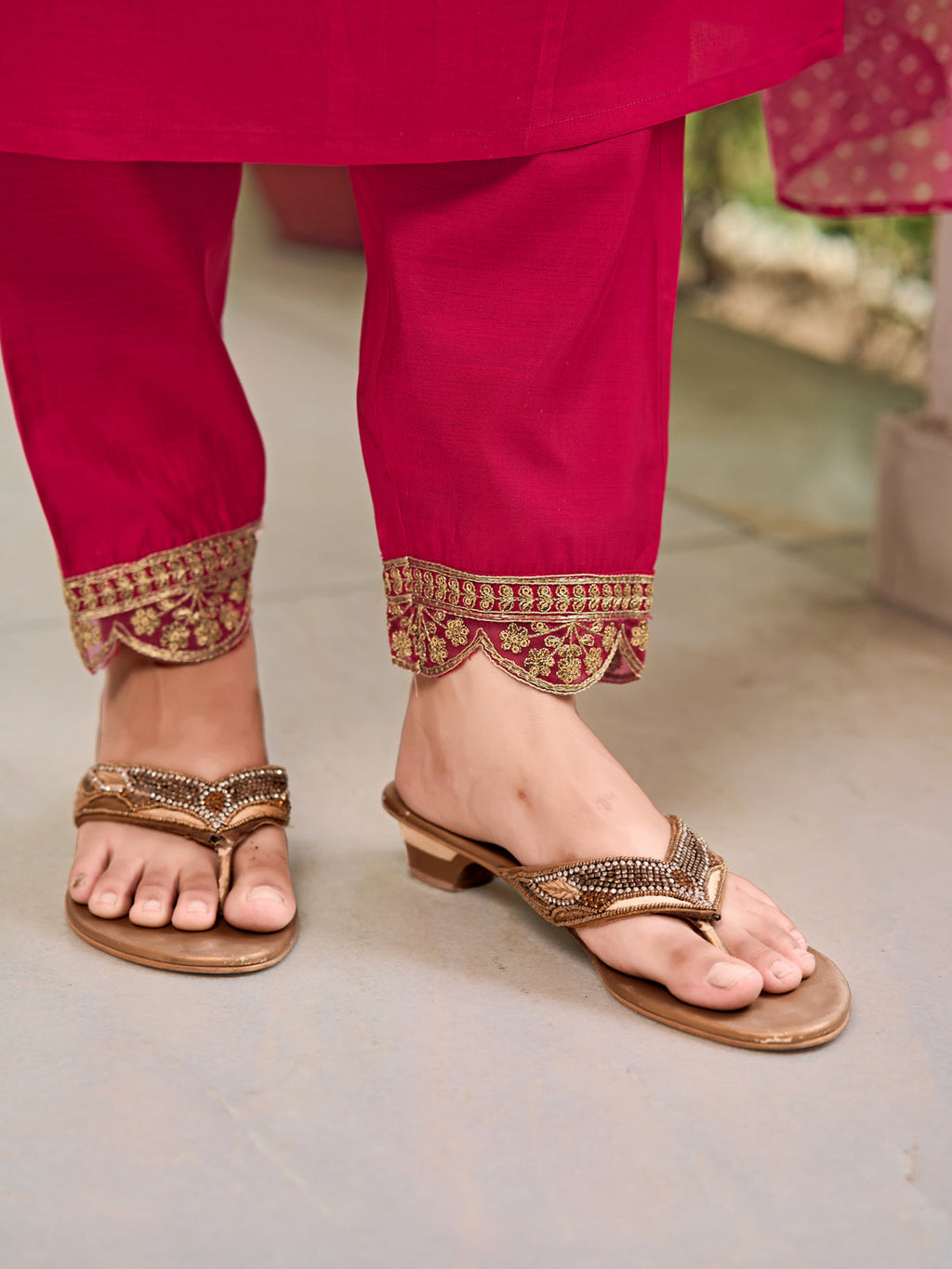 Embroidered Kurta With Pant & Bandhani Printed Embroidered Dupatta, Pink - Hiral Fashion