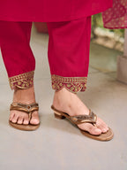 Embroidered Kurta With Pant & Bandhani Printed Embroidered Dupatta, Pink - Hiral Fashion