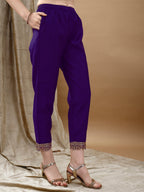 Embroidered Kurta With Pant & Bandhani Printed Embroidered Dupatta, Purple - Hiral Fashion - Distacart