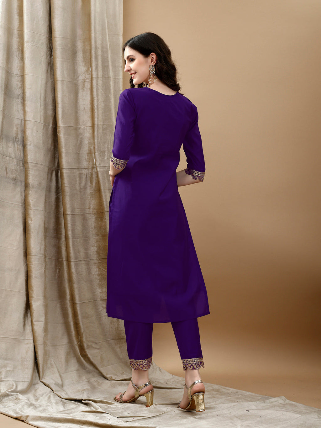 Embroidered Kurta With Pant & Bandhani Printed Embroidered Dupatta, Purple - Hiral Fashion - Distacart