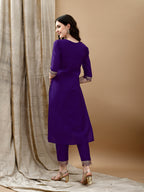 Embroidered Kurta With Pant & Bandhani Printed Embroidered Dupatta, Purple - Hiral Fashion - Distacart