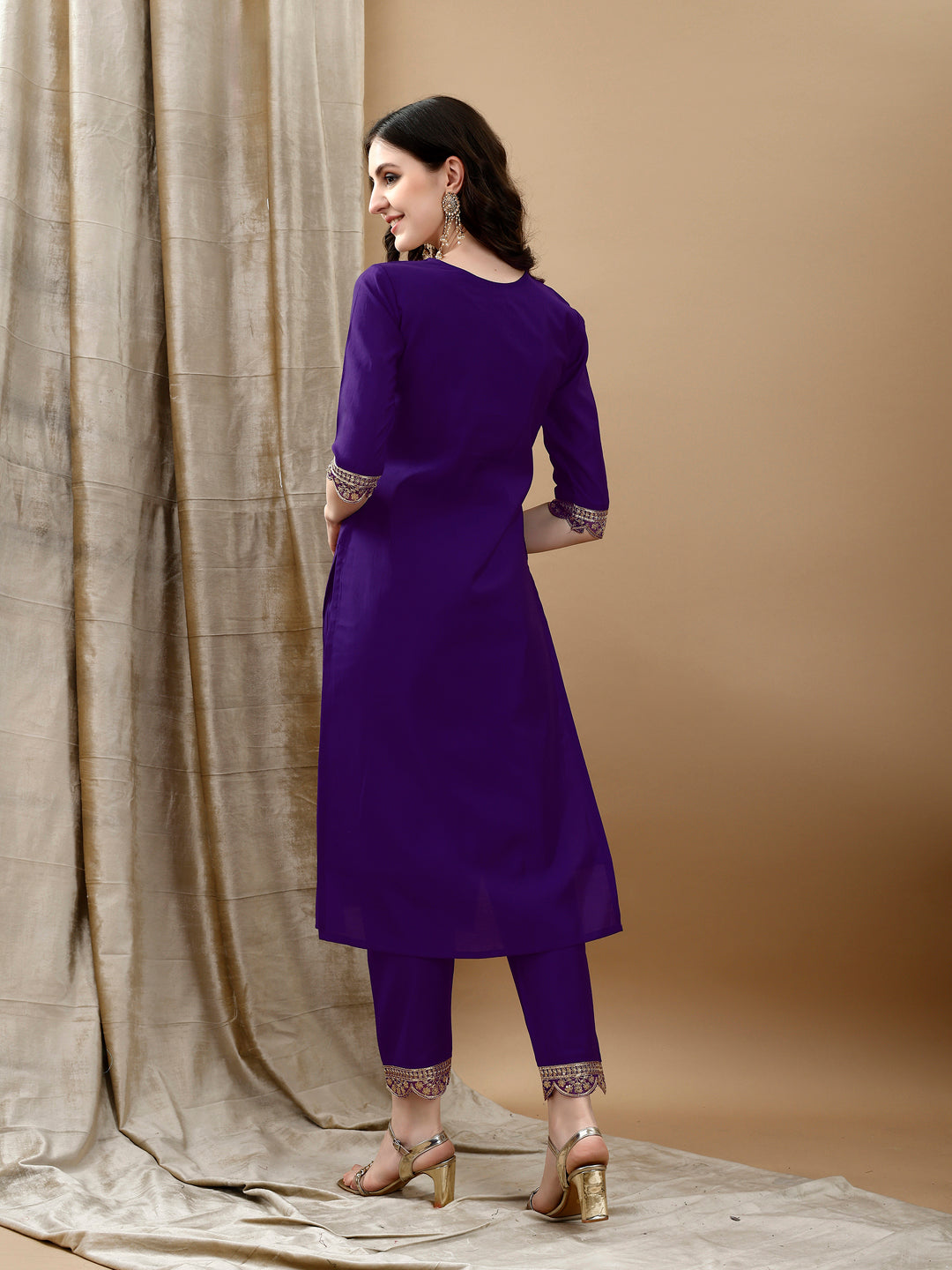 Embroidered Kurta With Pant & Bandhani Printed Embroidered Dupatta, Purple - Hiral Fashion - Distacart