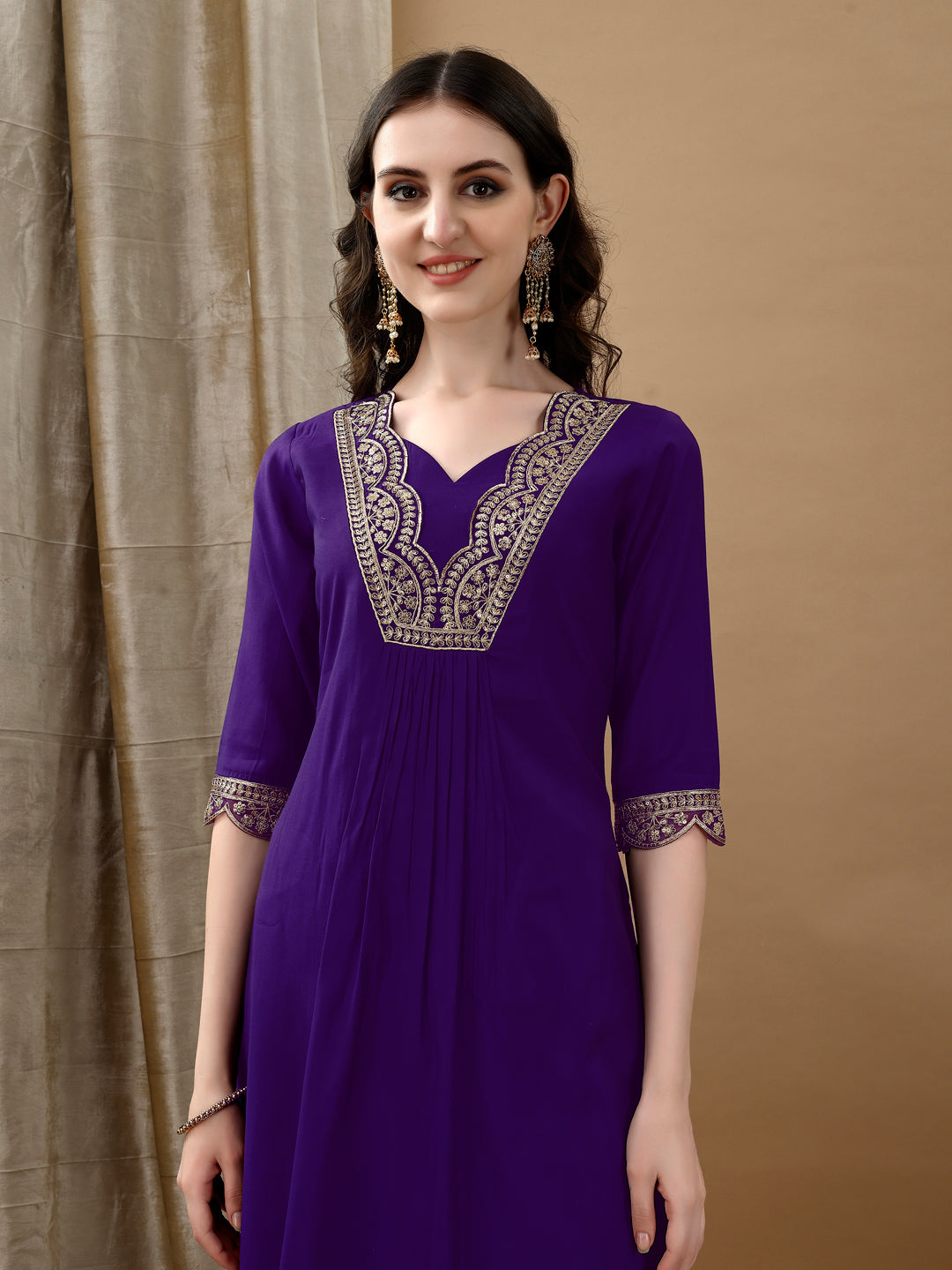 Embroidered Kurta With Pant & Bandhani Printed Embroidered Dupatta, Purple - Hiral Fashion - Distacart
