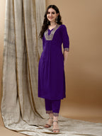 Embroidered Kurta With Pant & Bandhani Printed Embroidered Dupatta, Purple - Hiral Fashion - Distacart