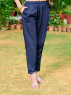 Embroidered & Floral Printed Kurta With Pant & Embroidered Dupatta, Navy Blue - Hiral Fashion - Distacart