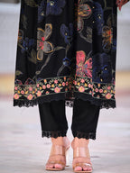 Floral Printed Embroidered Kurta With Pant & Dupatta, Black - Hiral Fashion - Distacart
