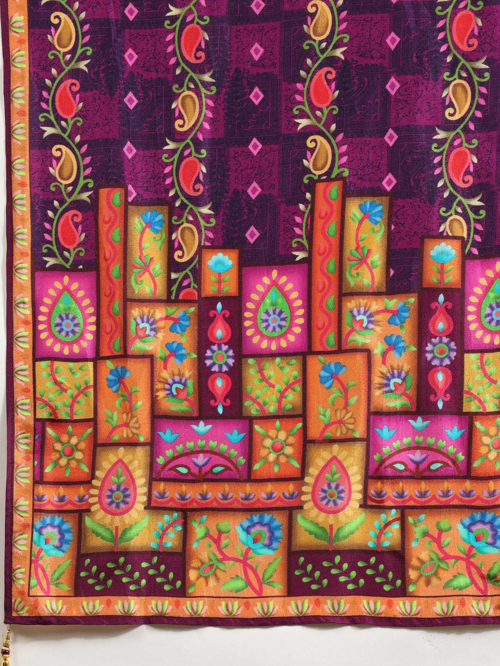 Hand Embroidered & Printed Pure Silk Kurta With Pant & Printed Dupatta, Purple - Hiral Fashion - Distacart