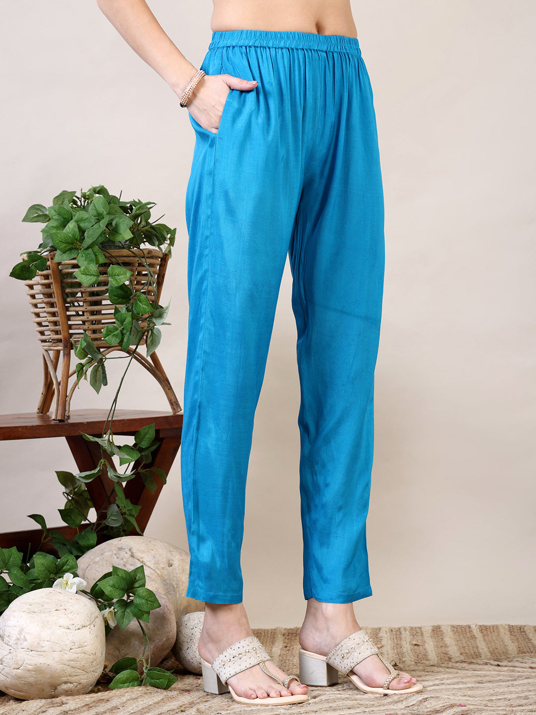 Leheriya Printed & Applique Embroidered Kurta With Pant & Dupatta, Blue - Hiral Fashion - Distacart
