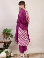 Leheriya Printed & Applique Embroidered Kurta With Pant & Dupatta, Pink - Hiral Fashion - Distacart