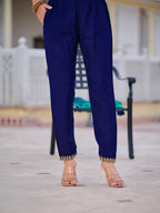 Alia Cut Embroidered Silk Blend Kurta With Pant & Dupatta, Navy Blue - Hiral Fashion - Distacart